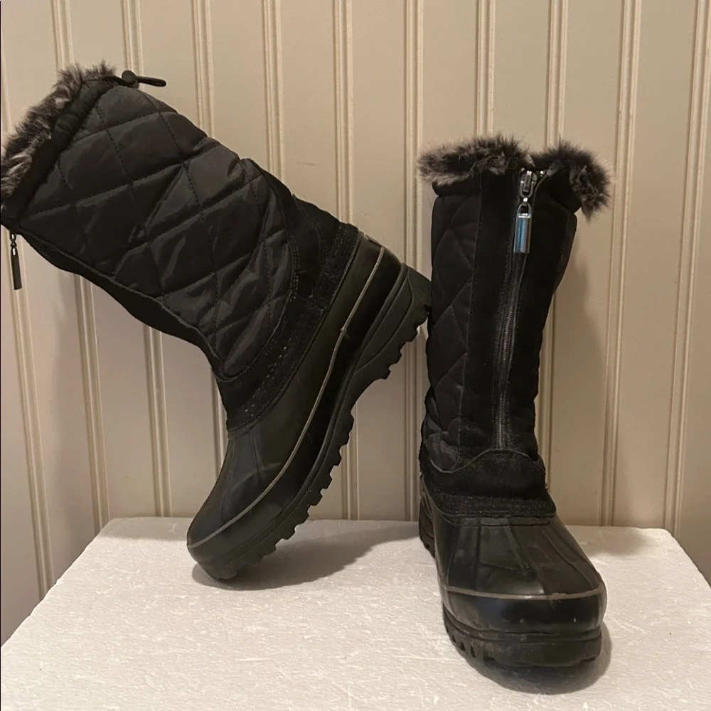 KHOMBU Comm faux fur lined ZipUp quilted suede trim rubber Winter Snow Boots 7